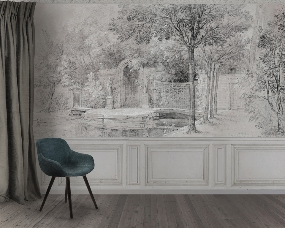 Garden in Grisaille - wallpaper mural - Papiers de Paris