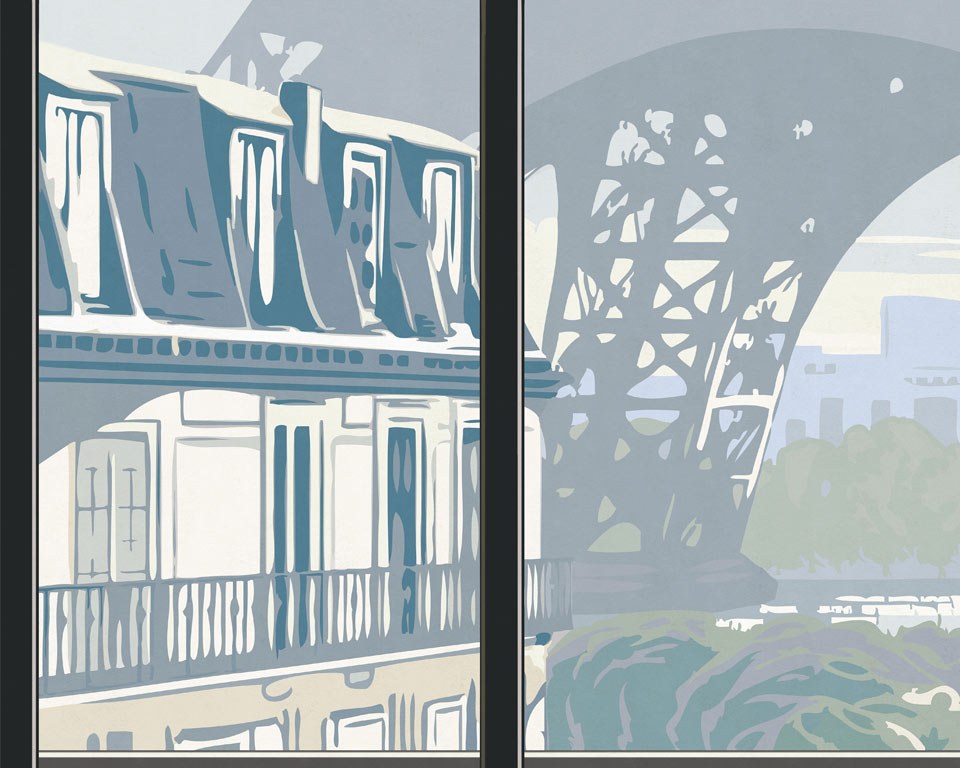 Tompe l'oeil N°1 wallpaper mural - Paris - Eiffel Tower window - Papiers de  Paris