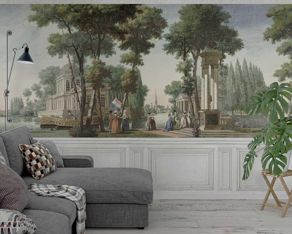 Papier peint hôtel de luxe, tapisserie murale style chateau